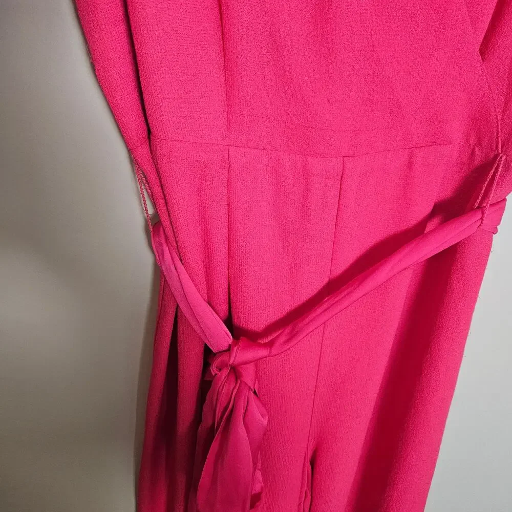 NWOT Eliza J Jumpsuit Hot Pink Faux Wrap Crop Wide Leg Sz 2 - Picture 13 of 16